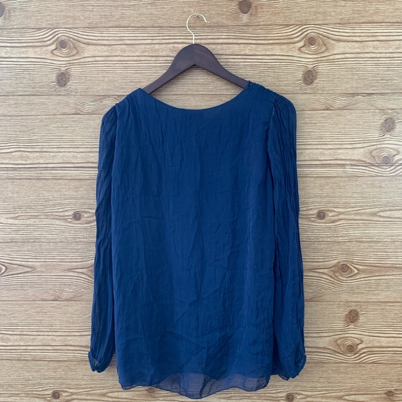 100% SILK MADE IN ITALY LARGE BLUE BLOUSE LACE - Picture 4 of 9